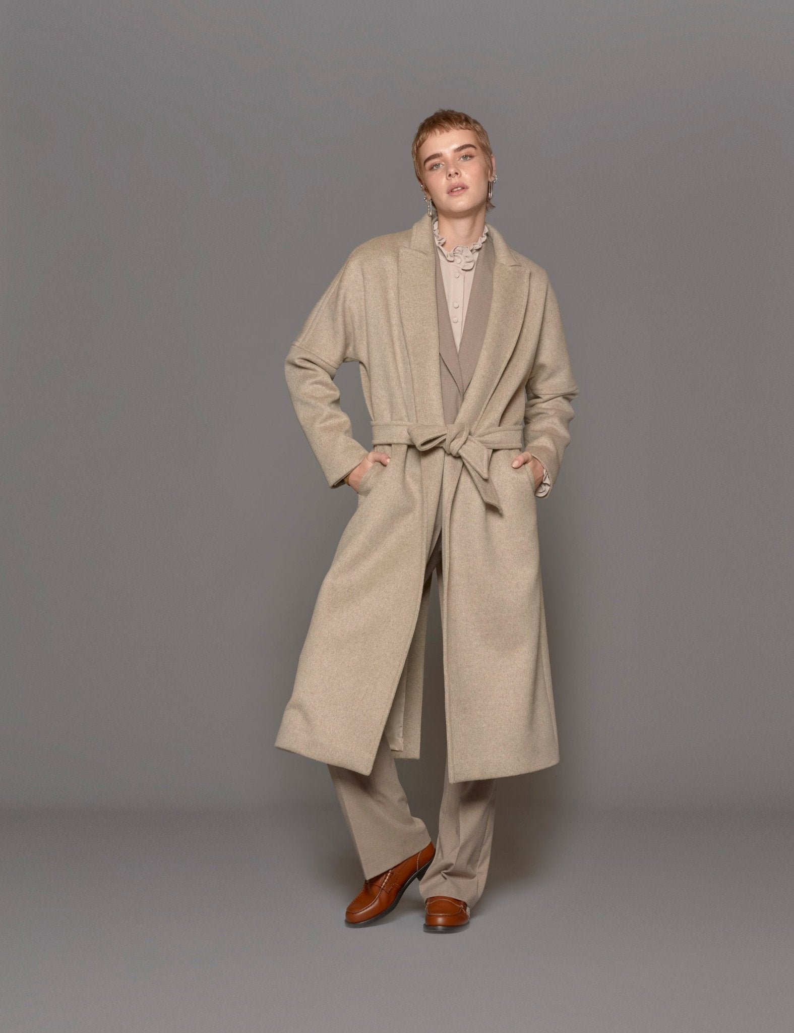 cappotto over lana beige - blufrida - cappotto