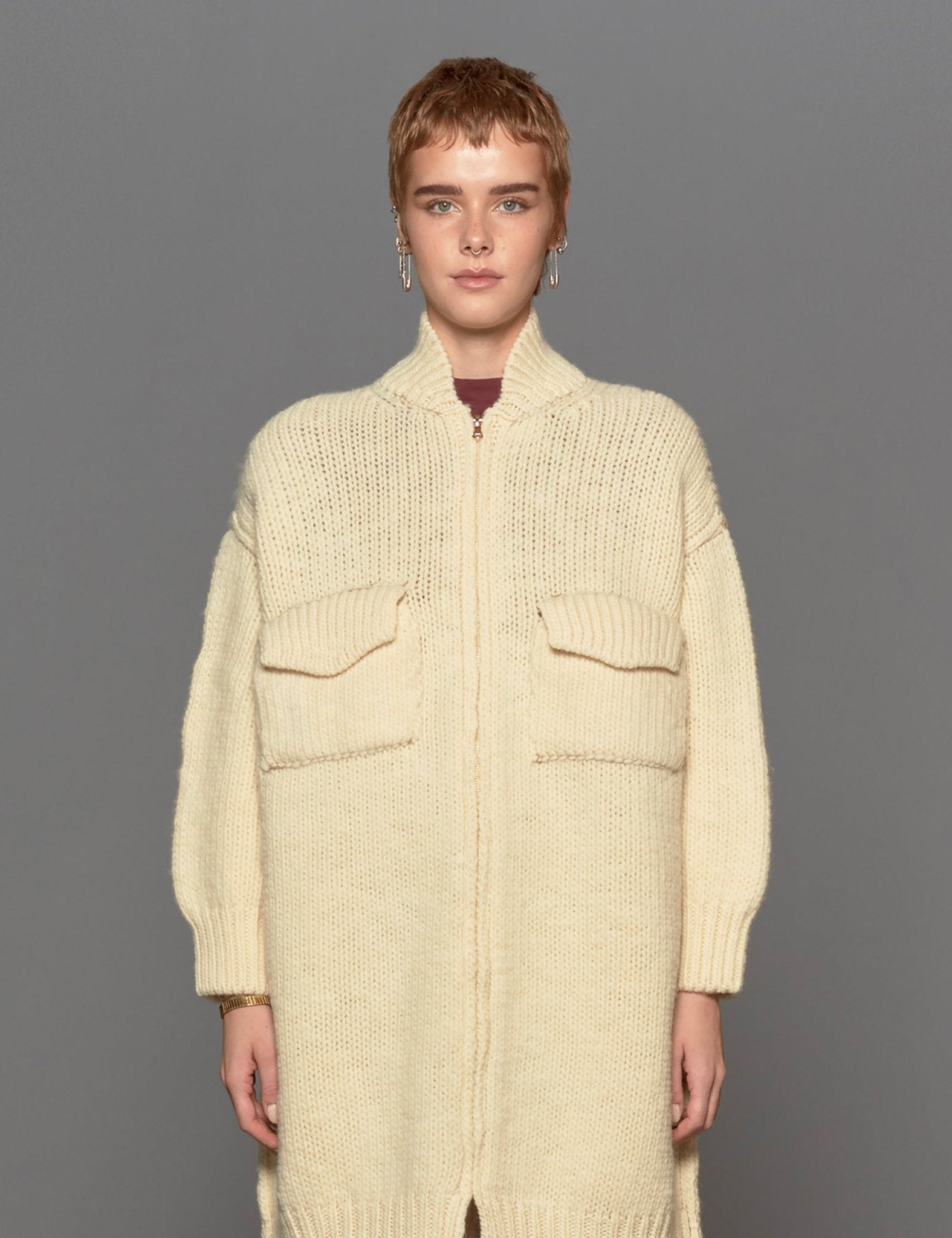 cappotto zip lana panna - jei - o - cappotto