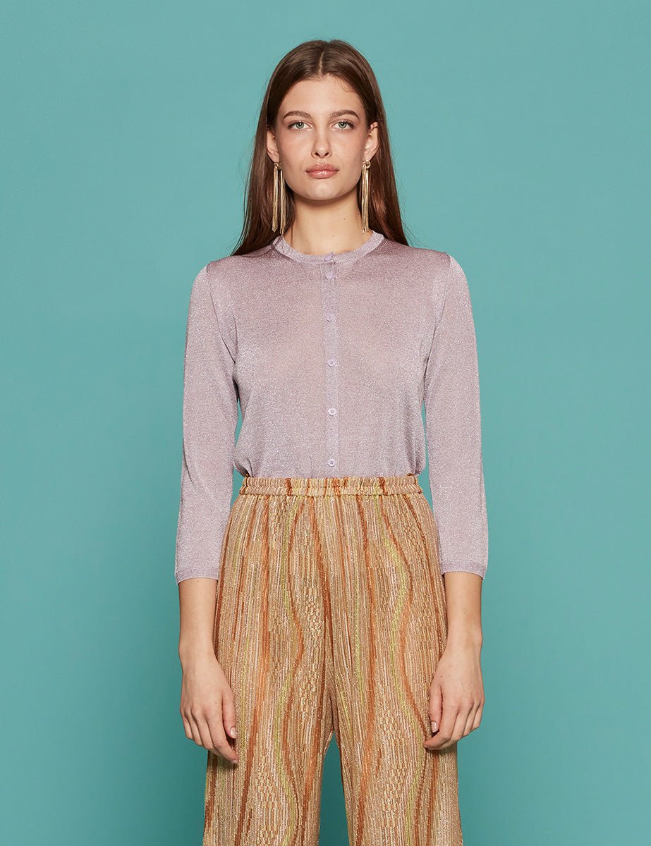 cardigan lurex lilla - roberto collina - cardigan