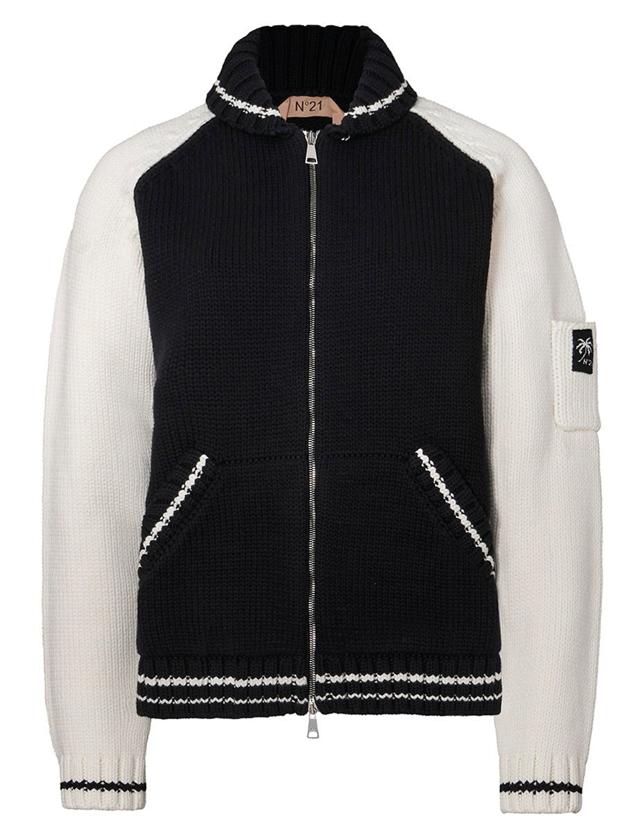 cardigan maglia bicolore nero bianco - n21 alessandro dell'acqua - cardigan