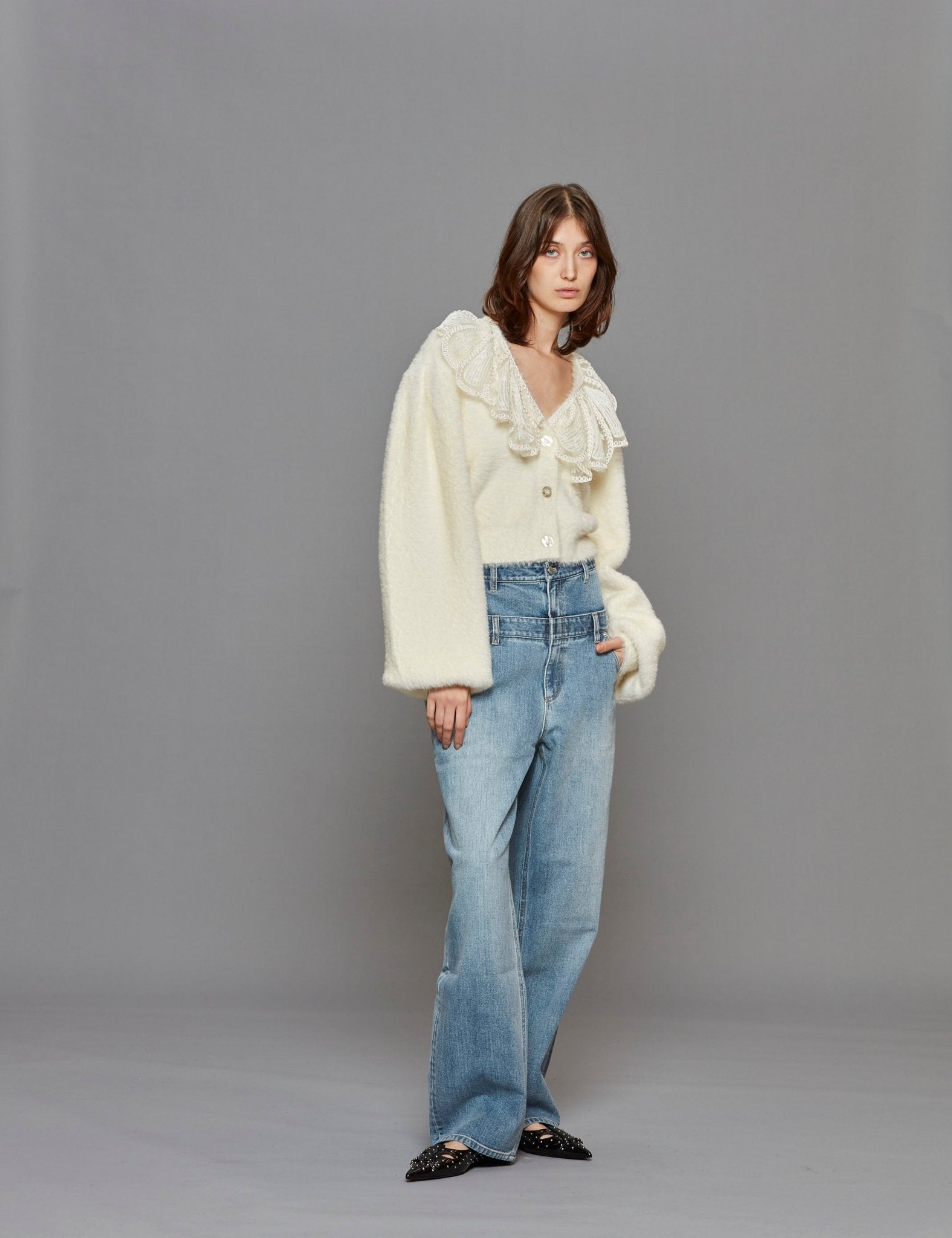 cardigan pizzo panna - rotate - cardigan