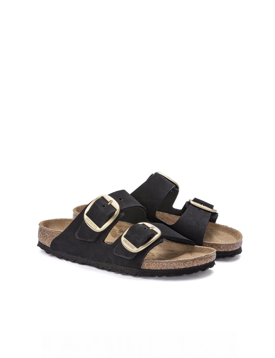 ciabatta arizona big buckle nubuck lea nero - birkenstock - ciabatta