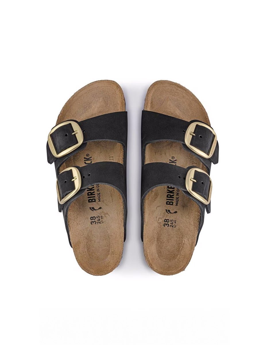 ciabatta arizona big buckle nubuck lea nero - birkenstock - ciabatta