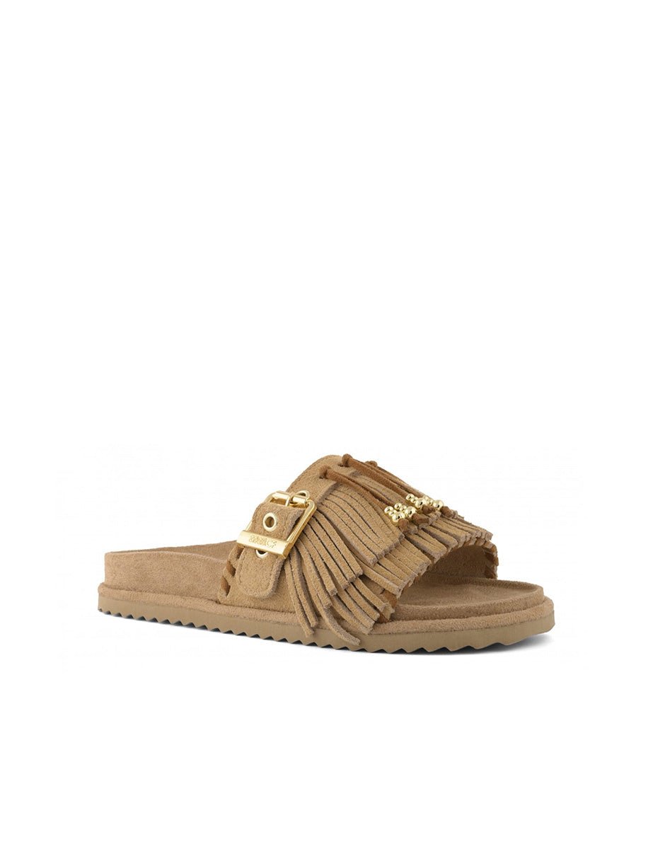 ciabatta cow suede fringes cammello - colors of california - ciabatta