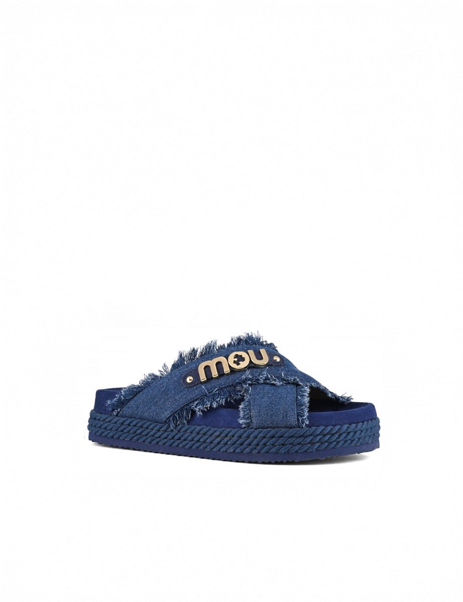 ciabatta criss cross rope blue denim - mou - ciabatta