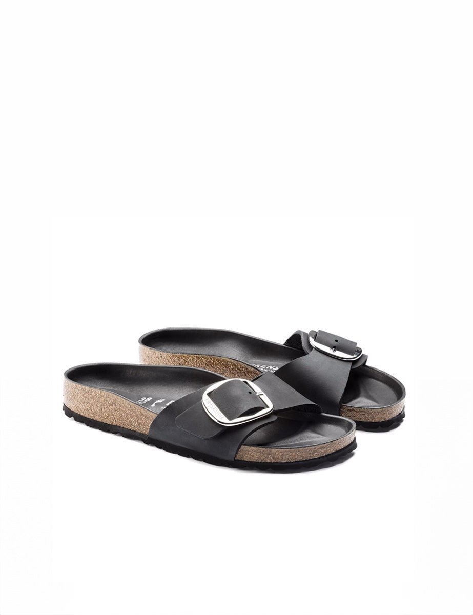 ciabatta madrid big buckle oiled lea nero - birkenstock - ciabatta