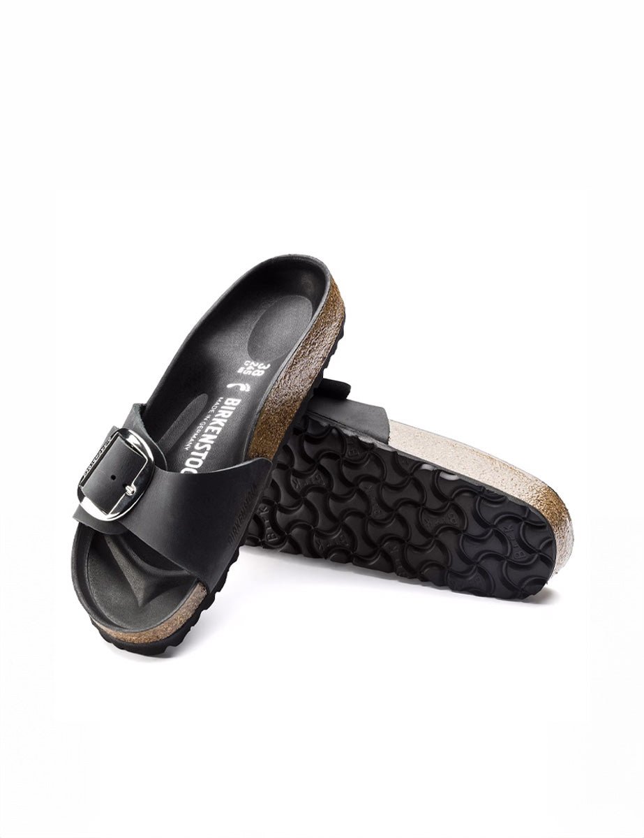 ciabatta madrid big buckle oiled lea nero - birkenstock - ciabatta