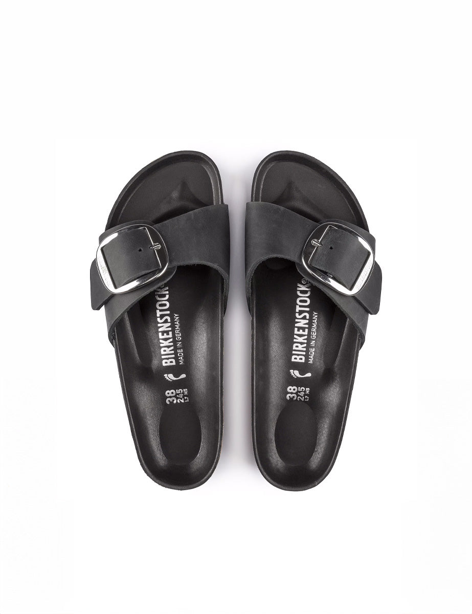 ciabatta madrid big buckle oiled lea nero - birkenstock - ciabatta