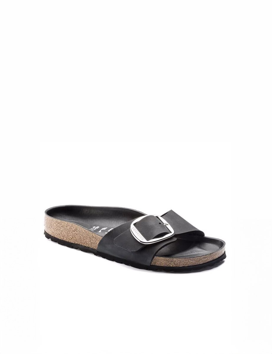 ciabatta madrid big buckle oiled lea nero - birkenstock - ciabatta