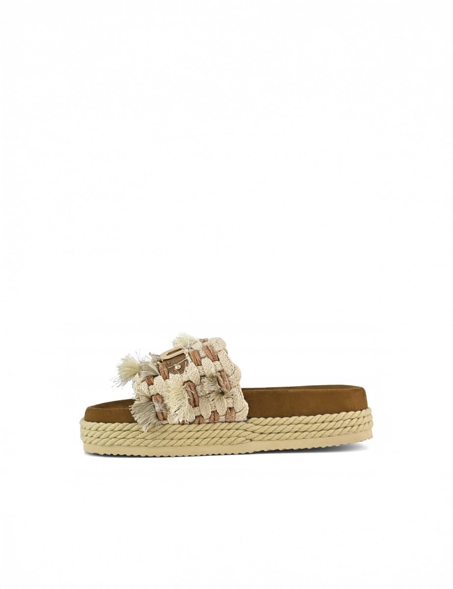 ciabatta ricamo nappine beige - mou - ciabatta
