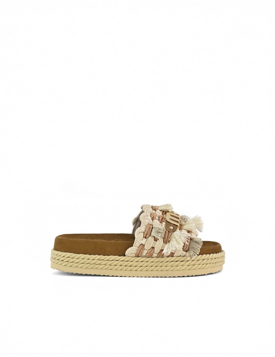 ciabatta ricamo nappine beige - mou - ciabatta