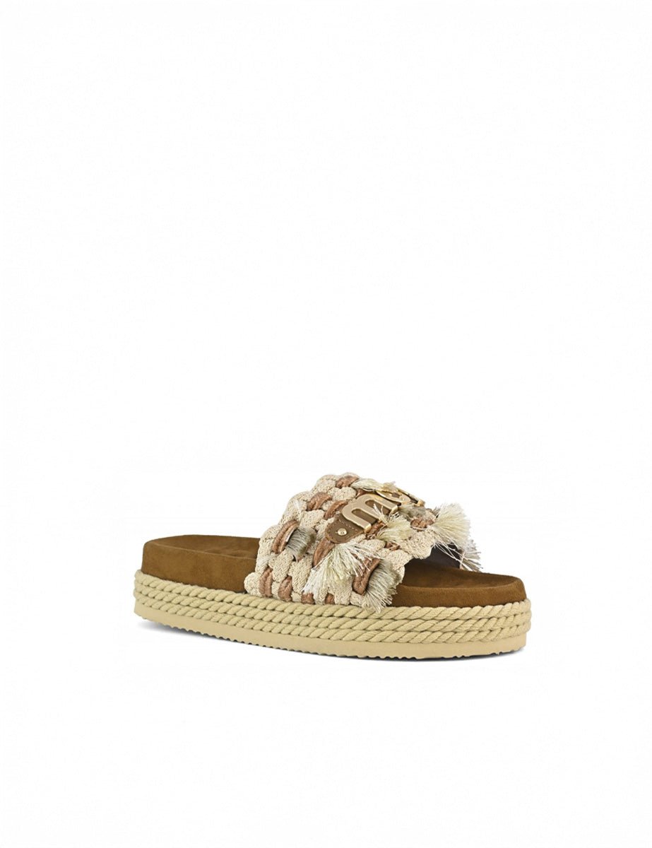 ciabatta ricamo nappine beige - mou - ciabatta