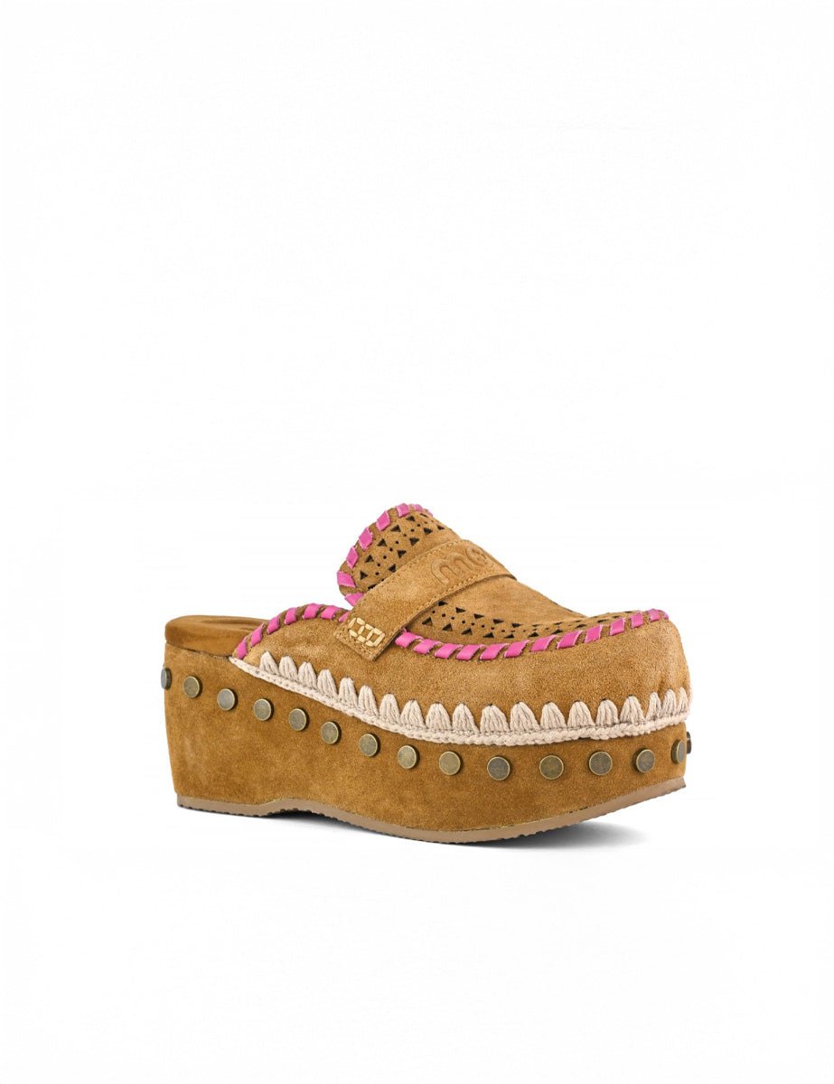 clog overtstitching cognac - mou - sabot