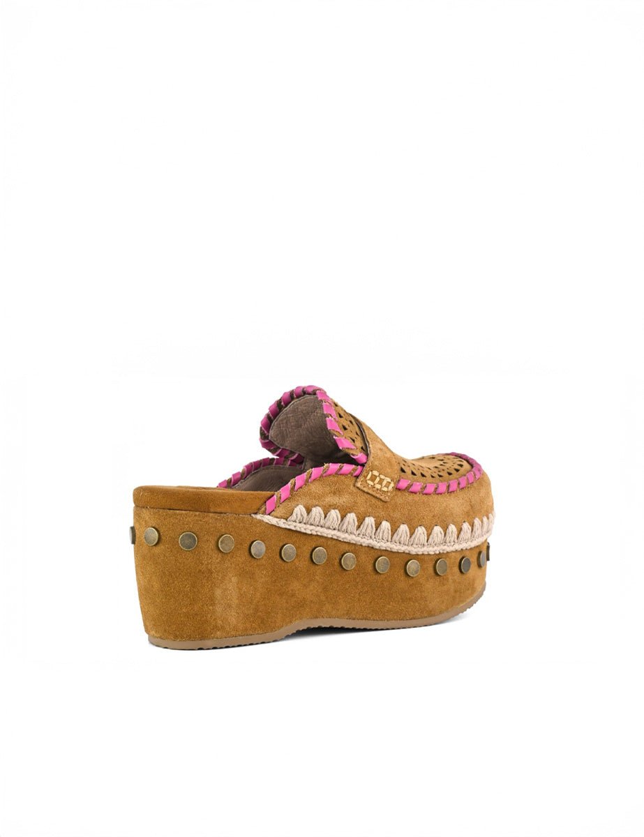 clog overtstitching cognac - mou - sabot