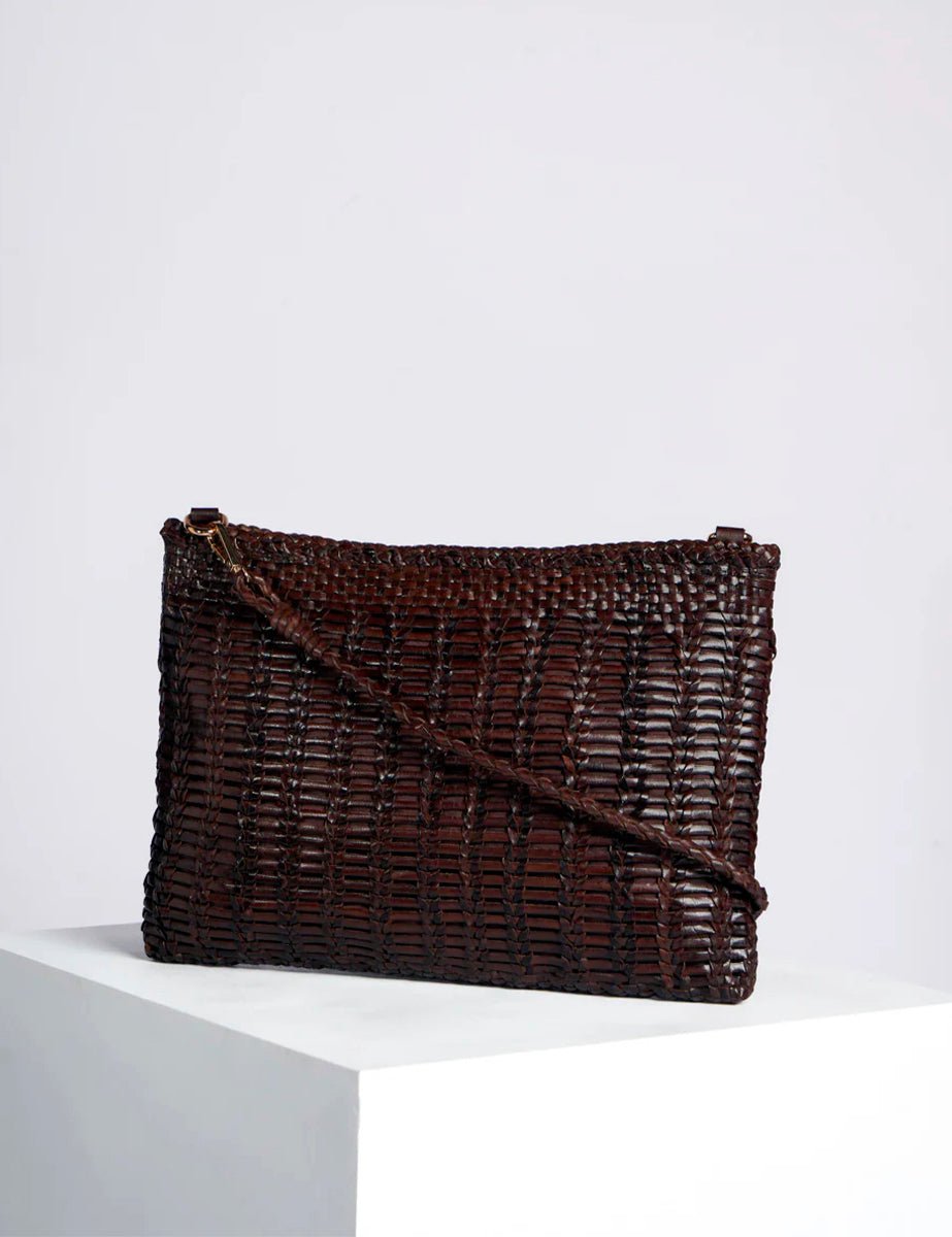 clutch intreccio pelle cioccolato - vipera - clutch