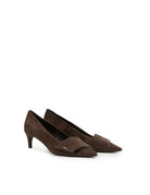 décolleté camoscio punta cacao nero - del carlo - decollete tacco