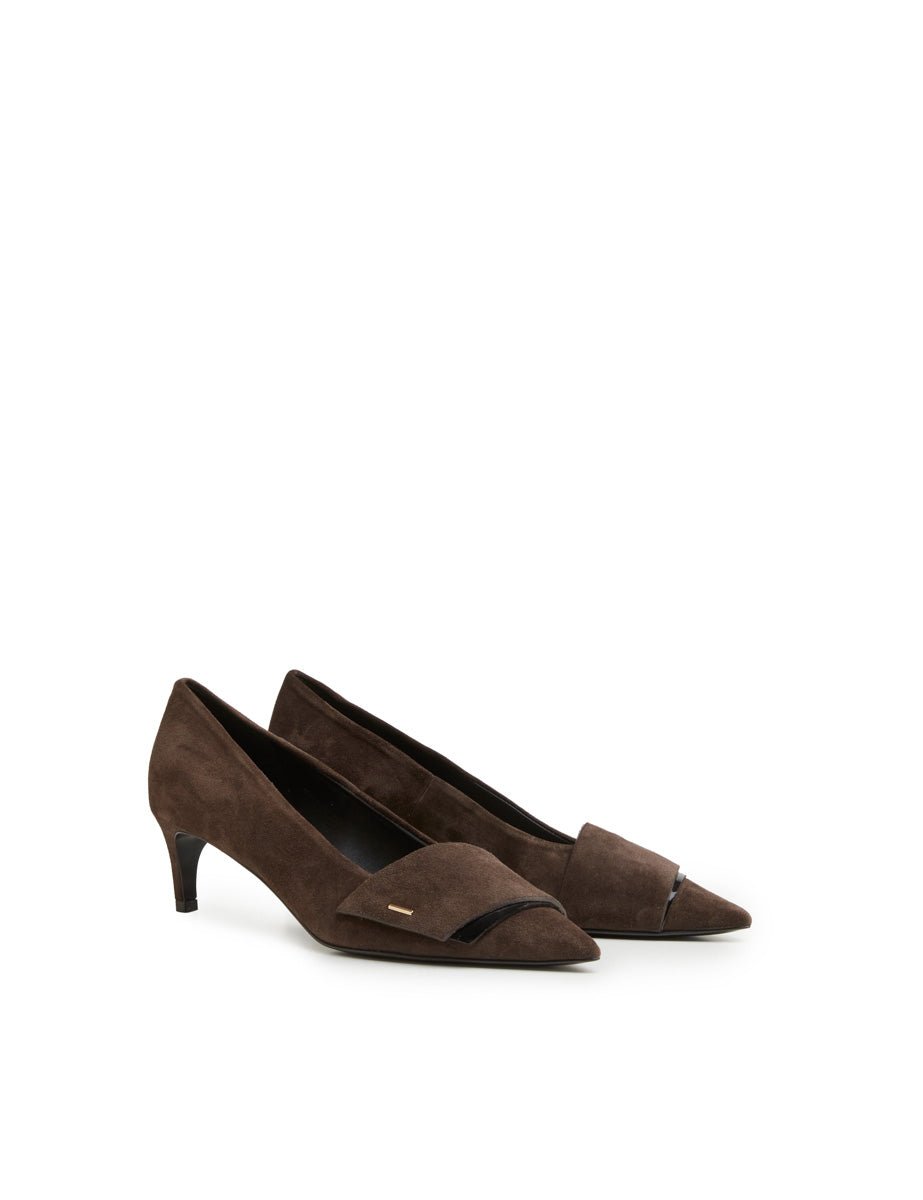 décolleté camoscio punta cacao nero - del carlo - decollete tacco