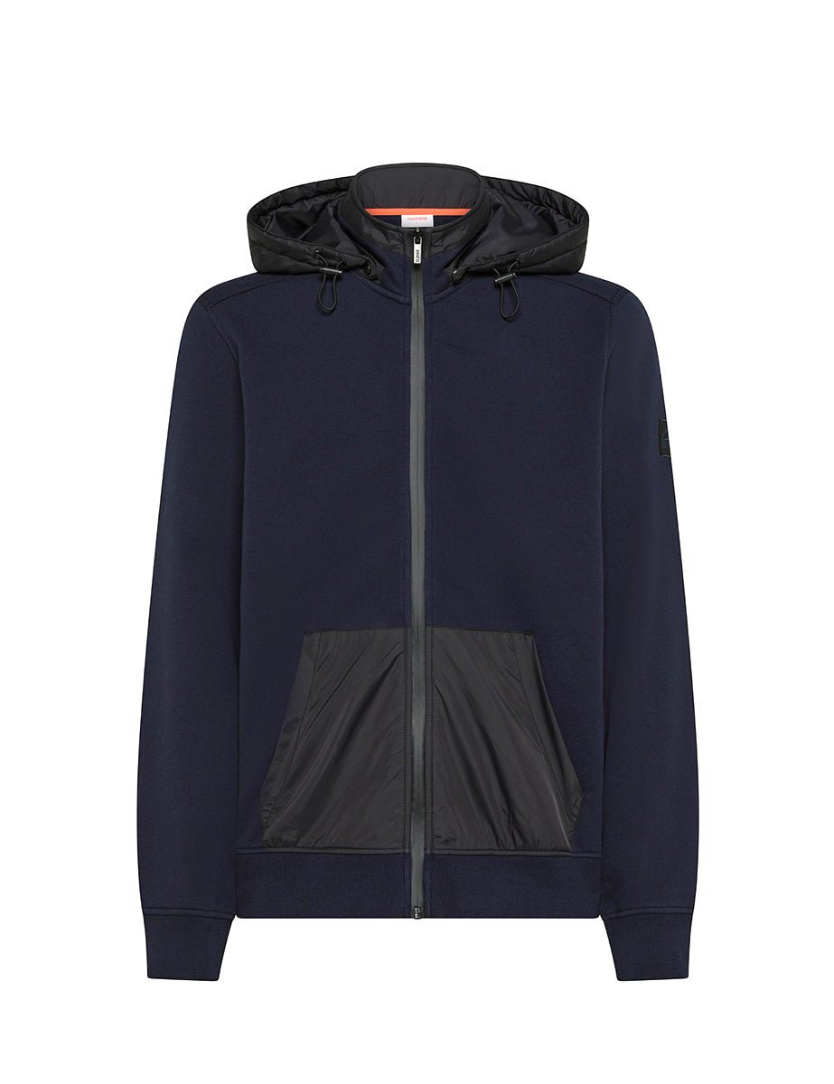 felpa cappuccio nylon blu navy - sun68 - felpa