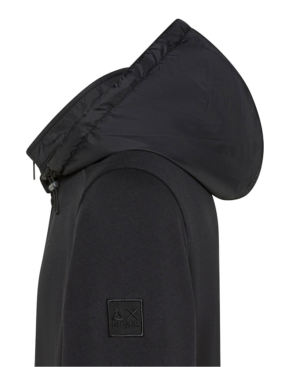felpa cappuccio nylon nero - sun68 - felpa