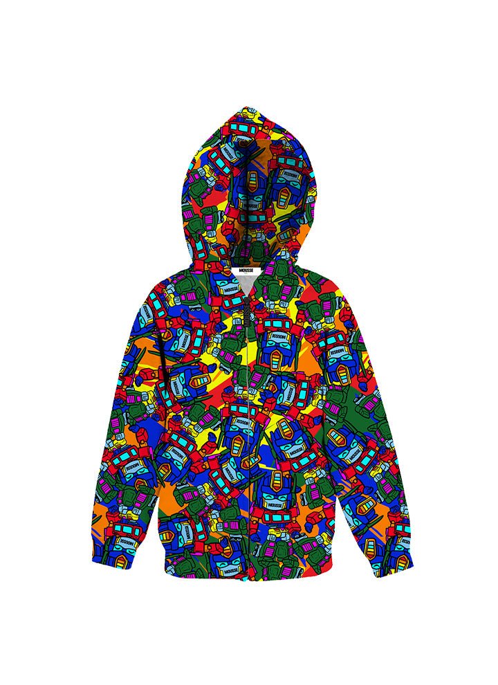 felpa zip cappuccio stampa robot - mousse - felpa