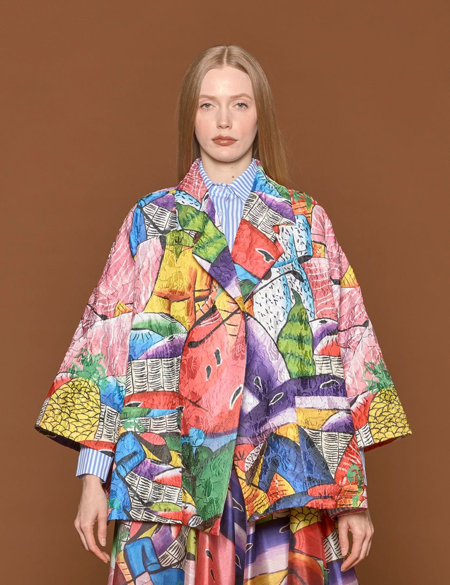 giacca caban fantasia rosa viola - stella jean - giacca