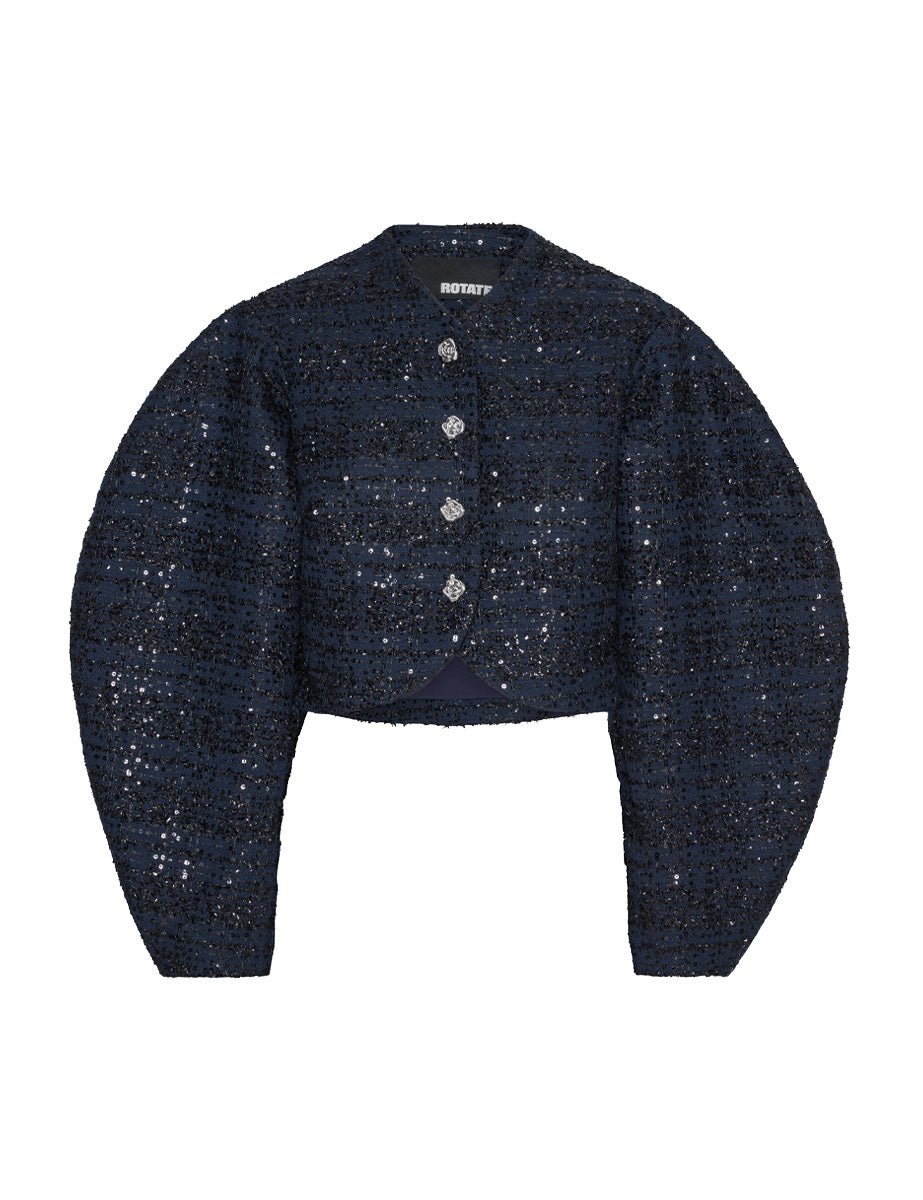 giacca crop boucle navy - rotate - giacca