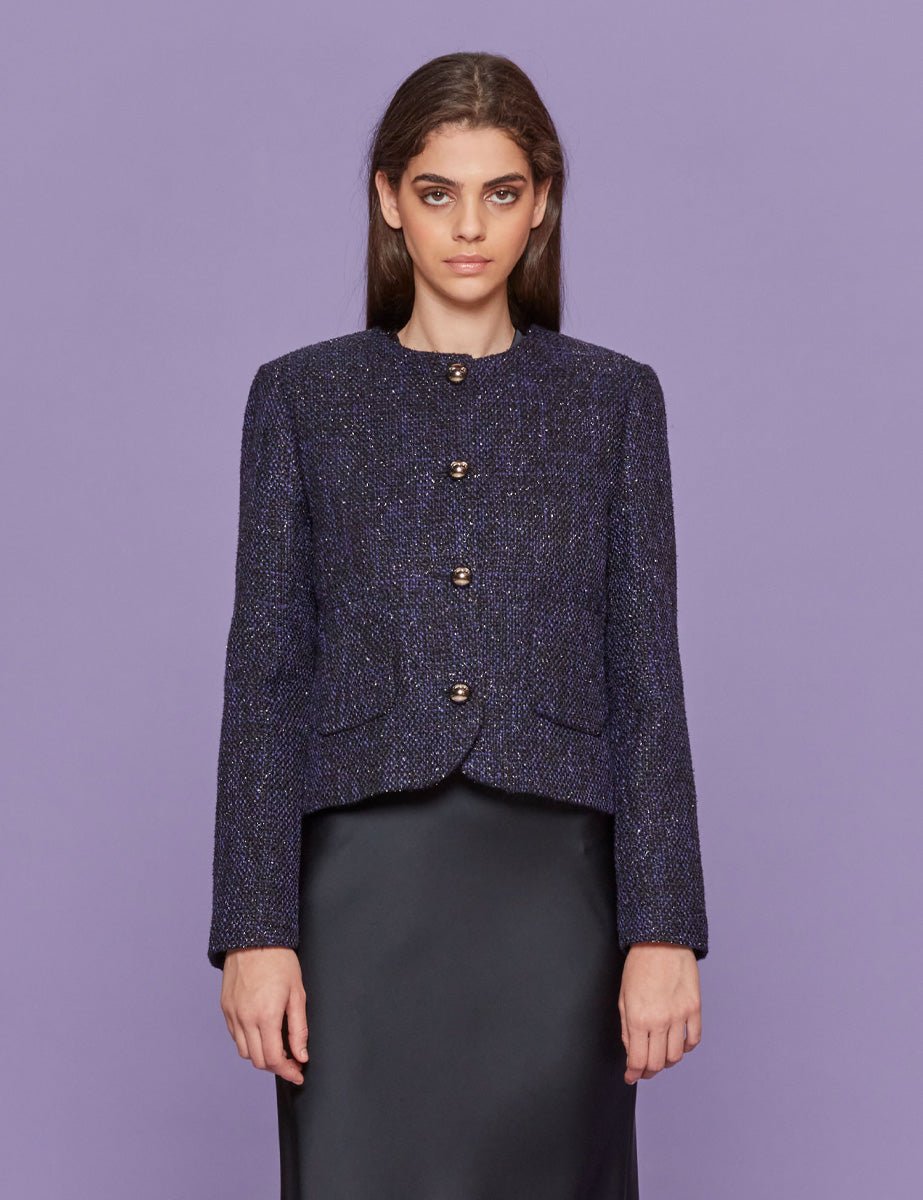 giacca cropped boucle blu nero - blufrida - giacca