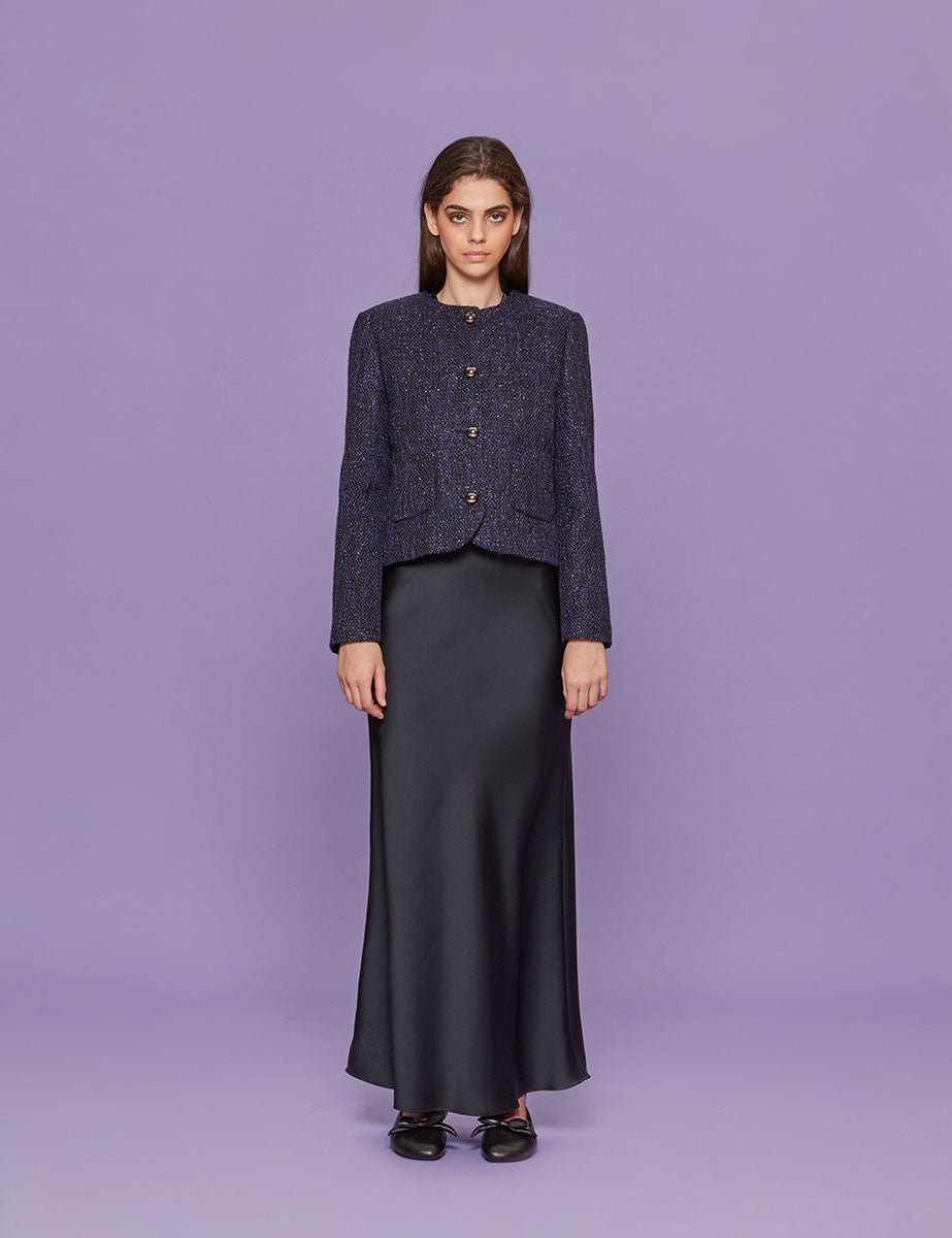 giacca cropped boucle blu nero - blufrida - giacca