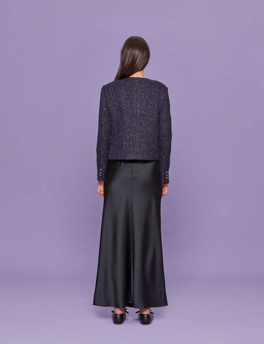 giacca cropped boucle blu nero - blufrida - giacca