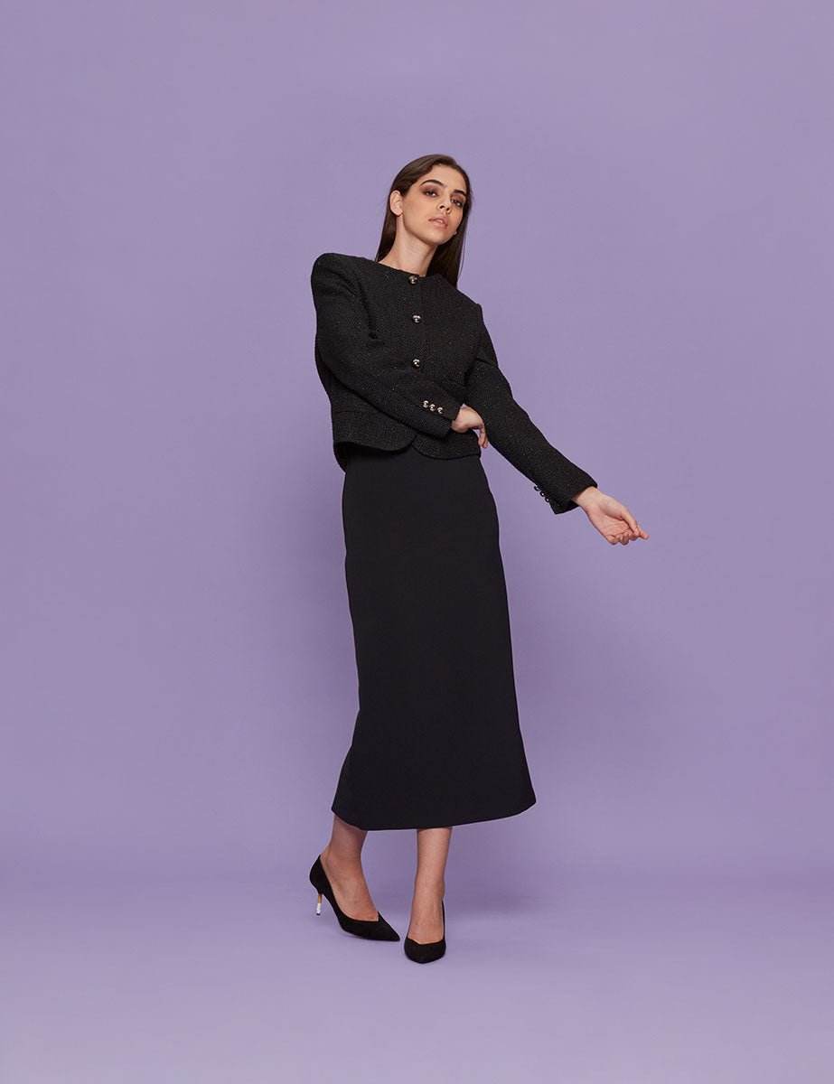 giacca cropped boucle nero lurex - blufrida - giacca