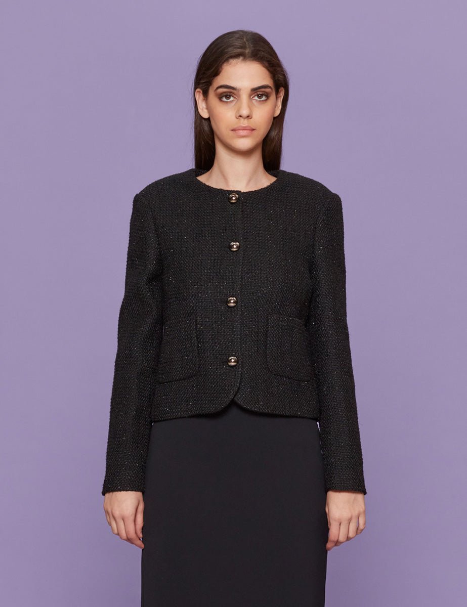 giacca cropped boucle nero lurex - blufrida - giacca