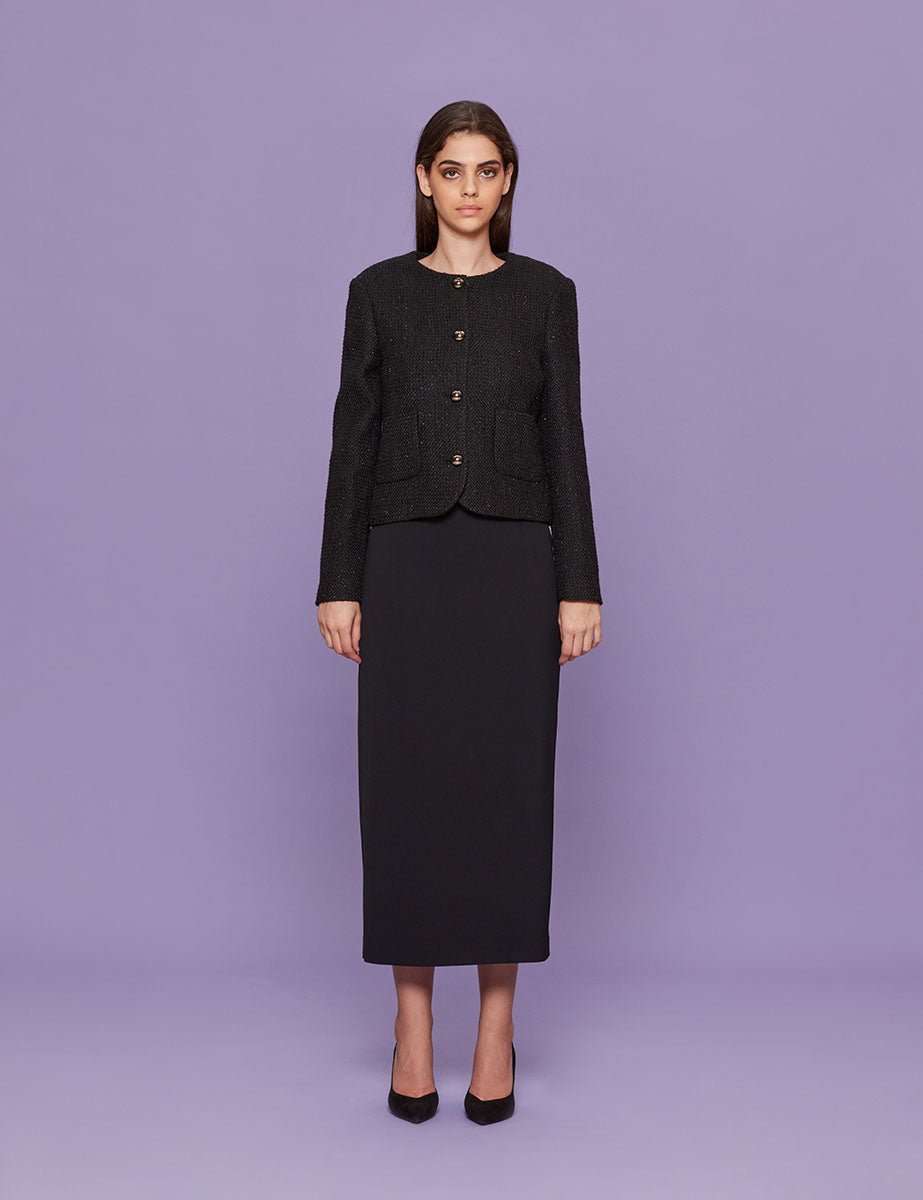 giacca cropped boucle nero lurex - blufrida - giacca