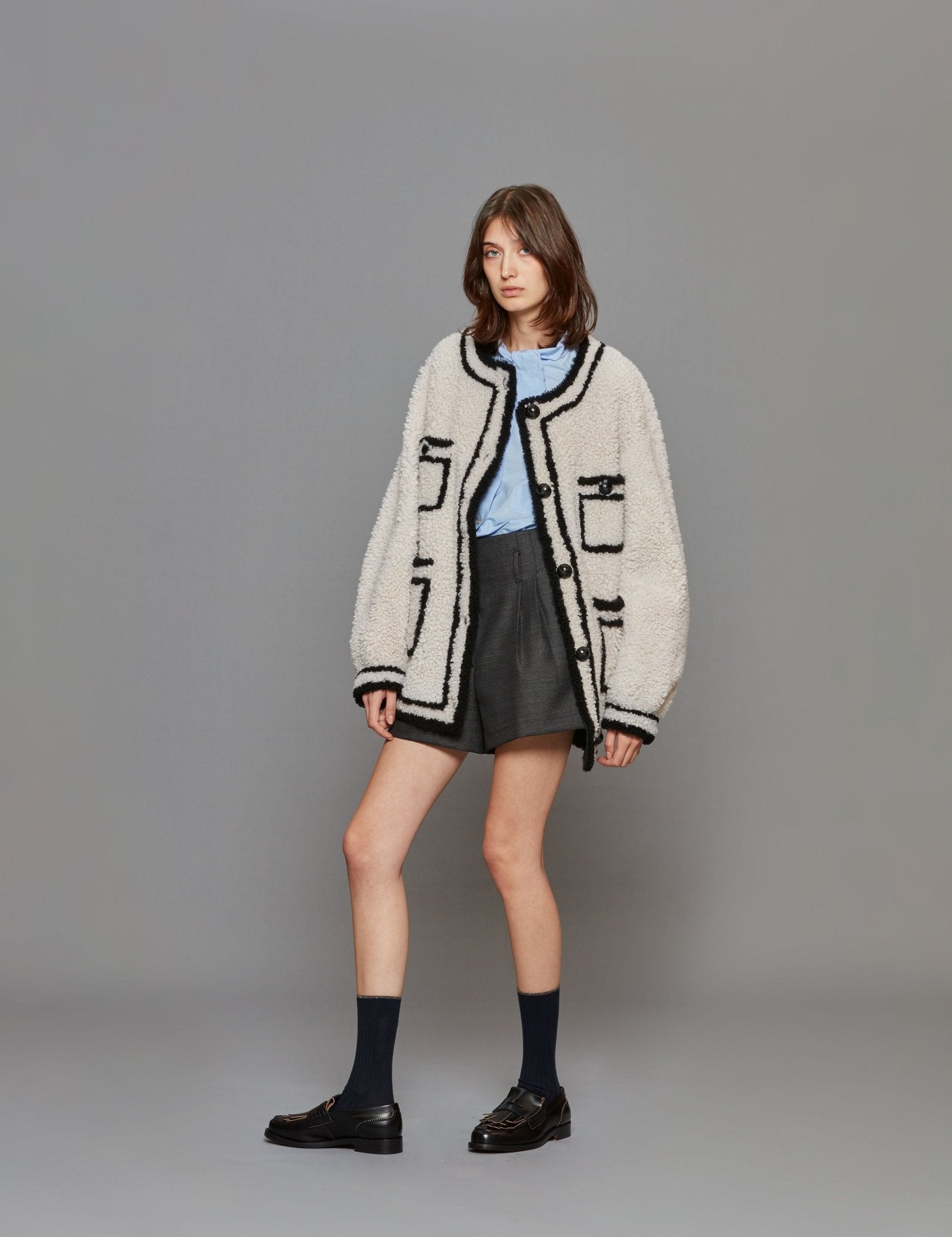 giacca merinillo boucle latte nero - blancha - giacca