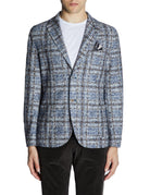 giacca monopetto fantasia quadri blu moro - bob - blazer