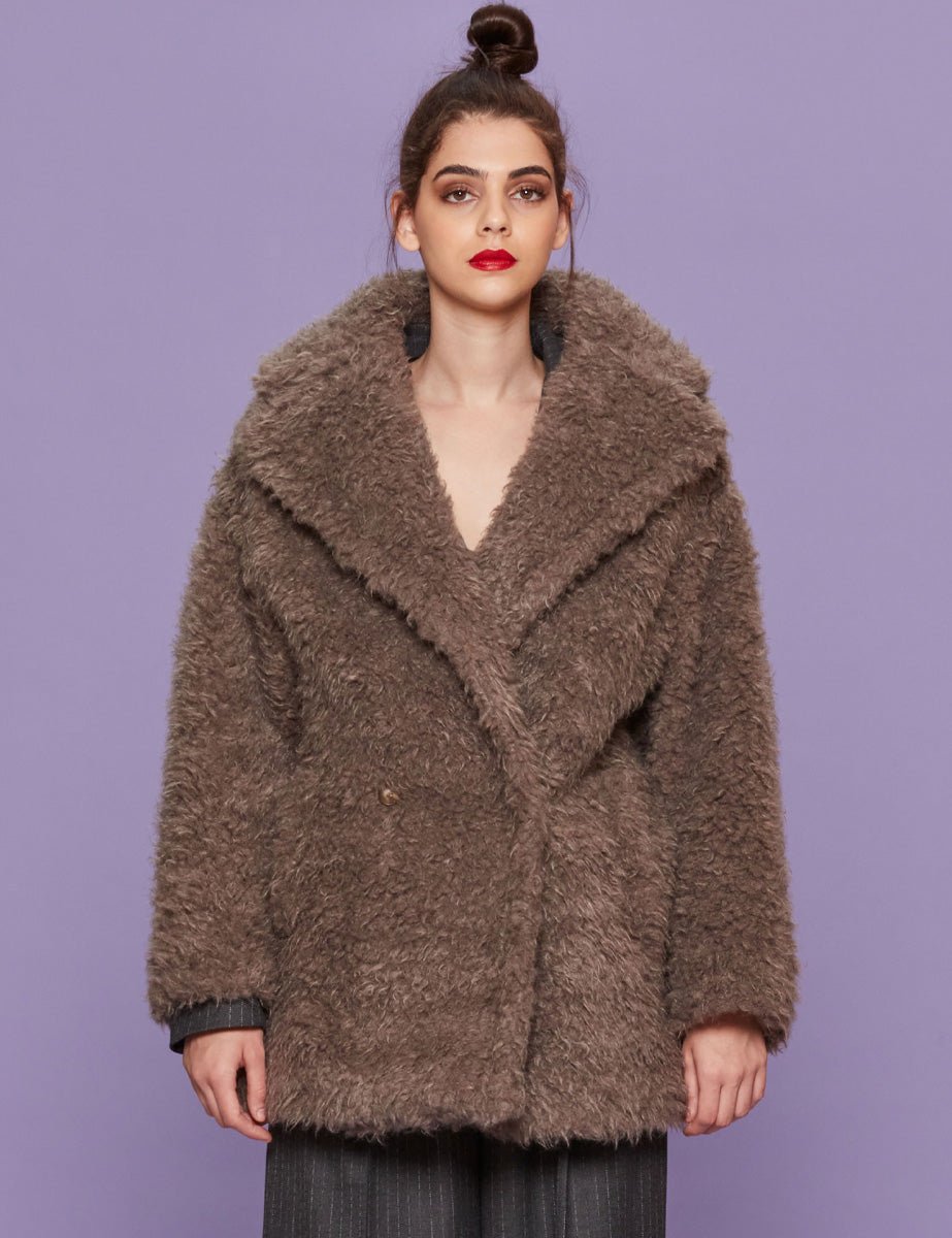 giacca orsetto stucco - blufrida - pelliccia