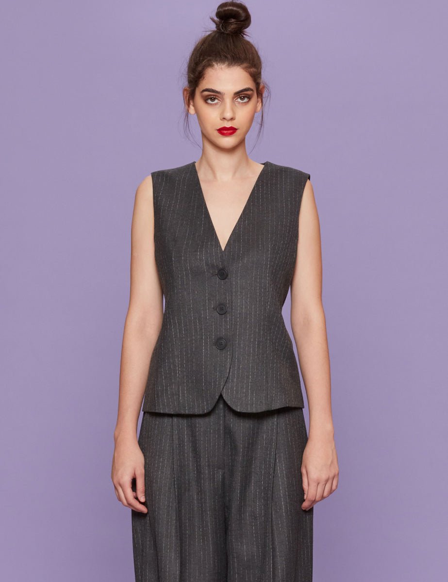 gilet monopetto gessato antracite - blufrida - gilet