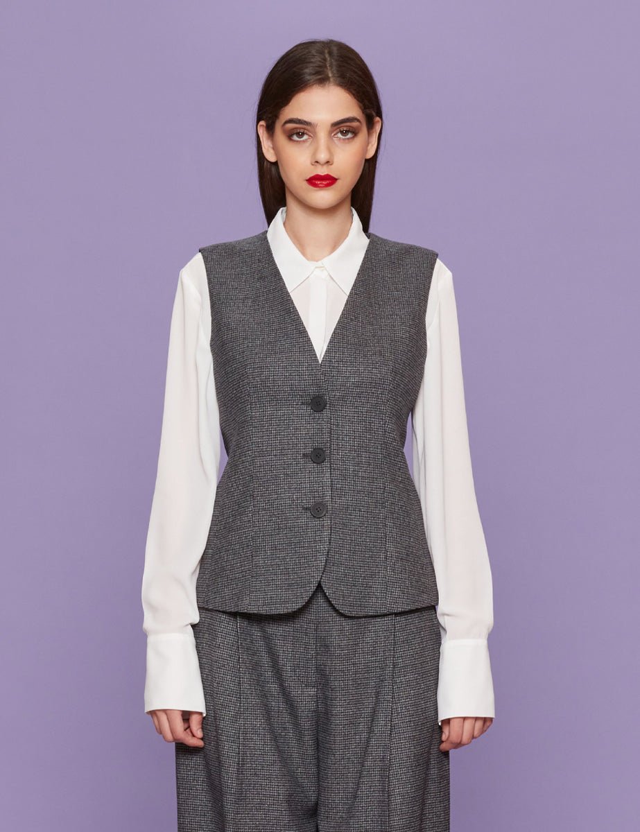 gilet pied de poule grigio - blufrida - gilet