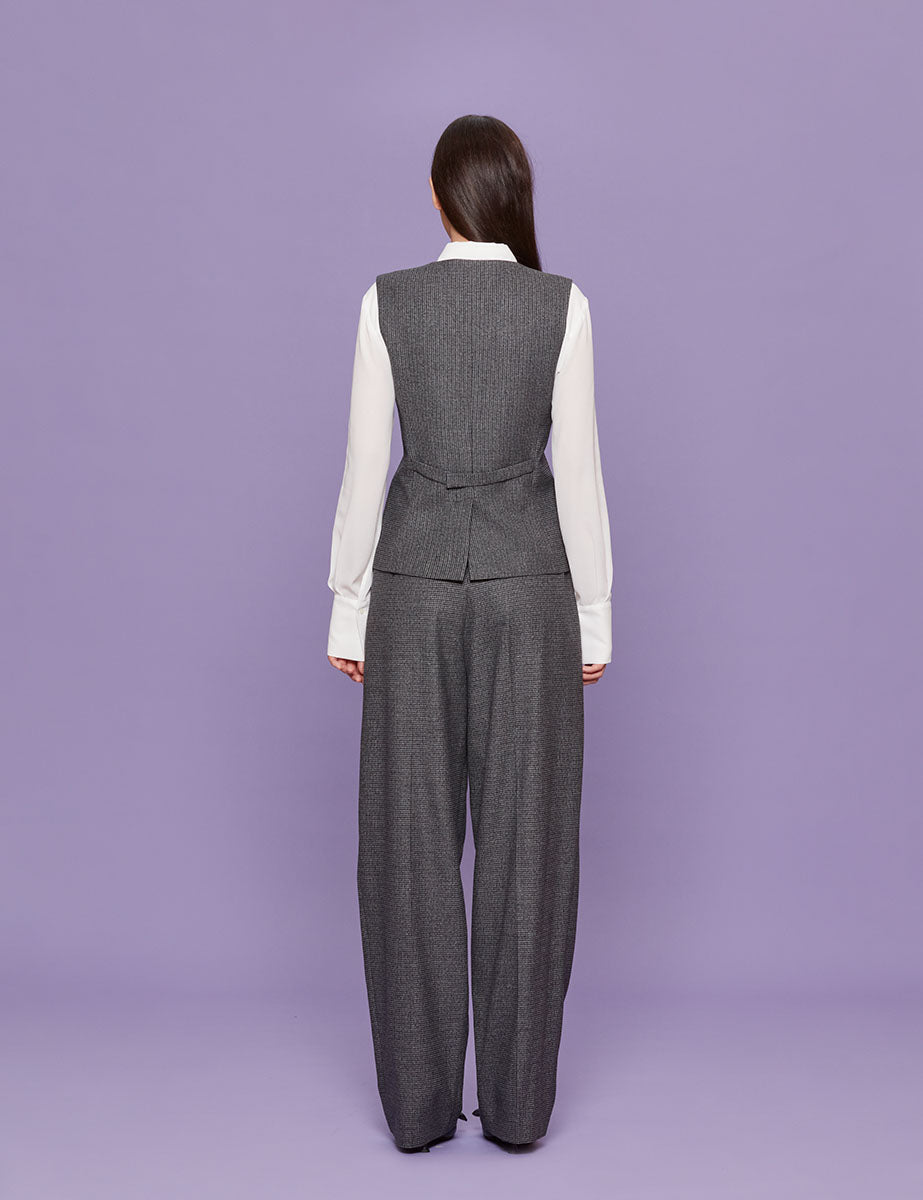 gilet pied de poule grigio - blufrida - gilet