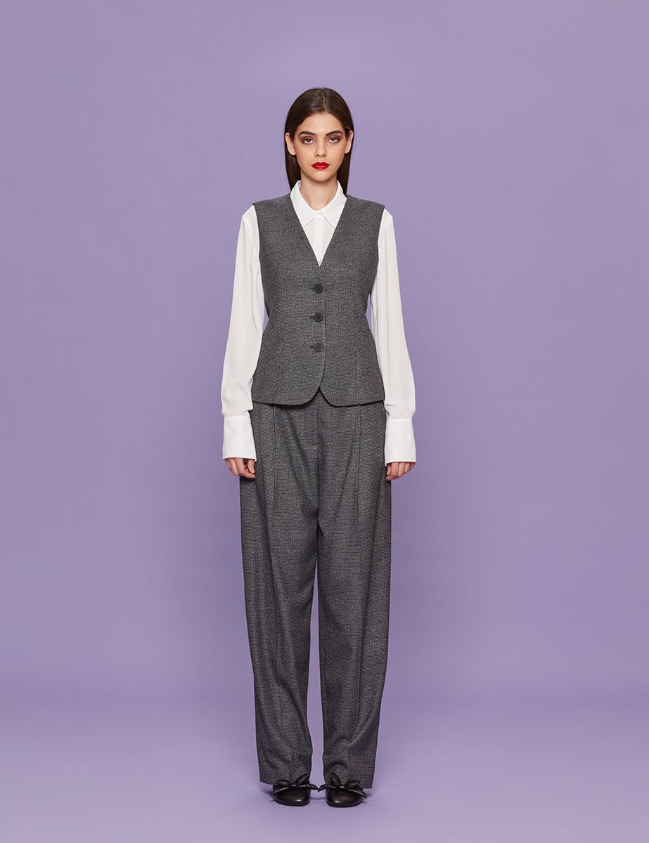 gilet pied de poule grigio - blufrida - gilet