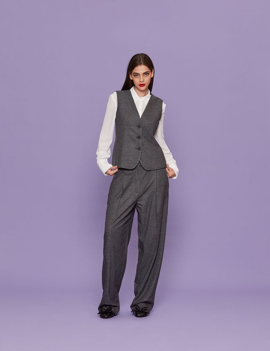 gilet pied de poule grigio - blufrida - gilet