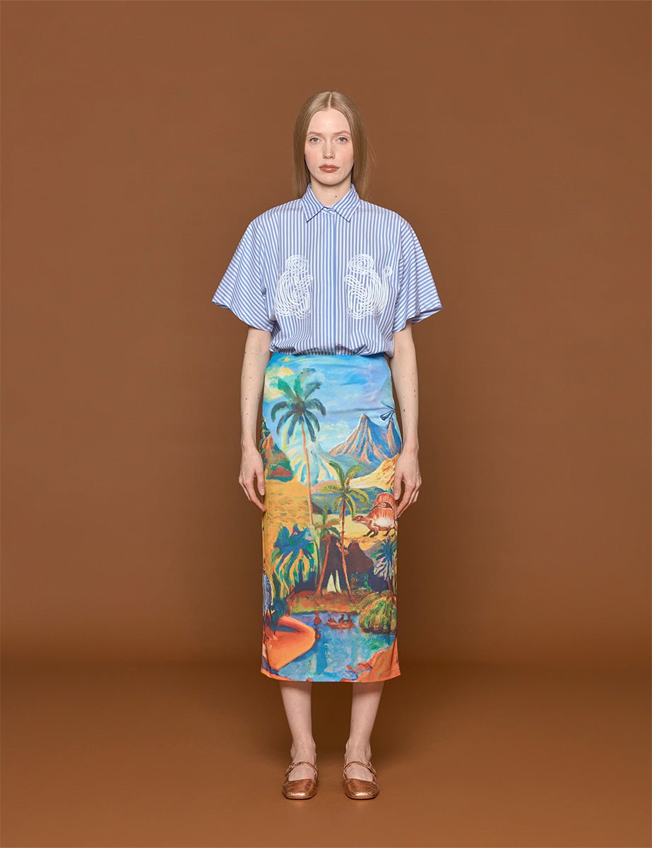 gonna jersey fantasia ocra multicolor - stella jean - gonna