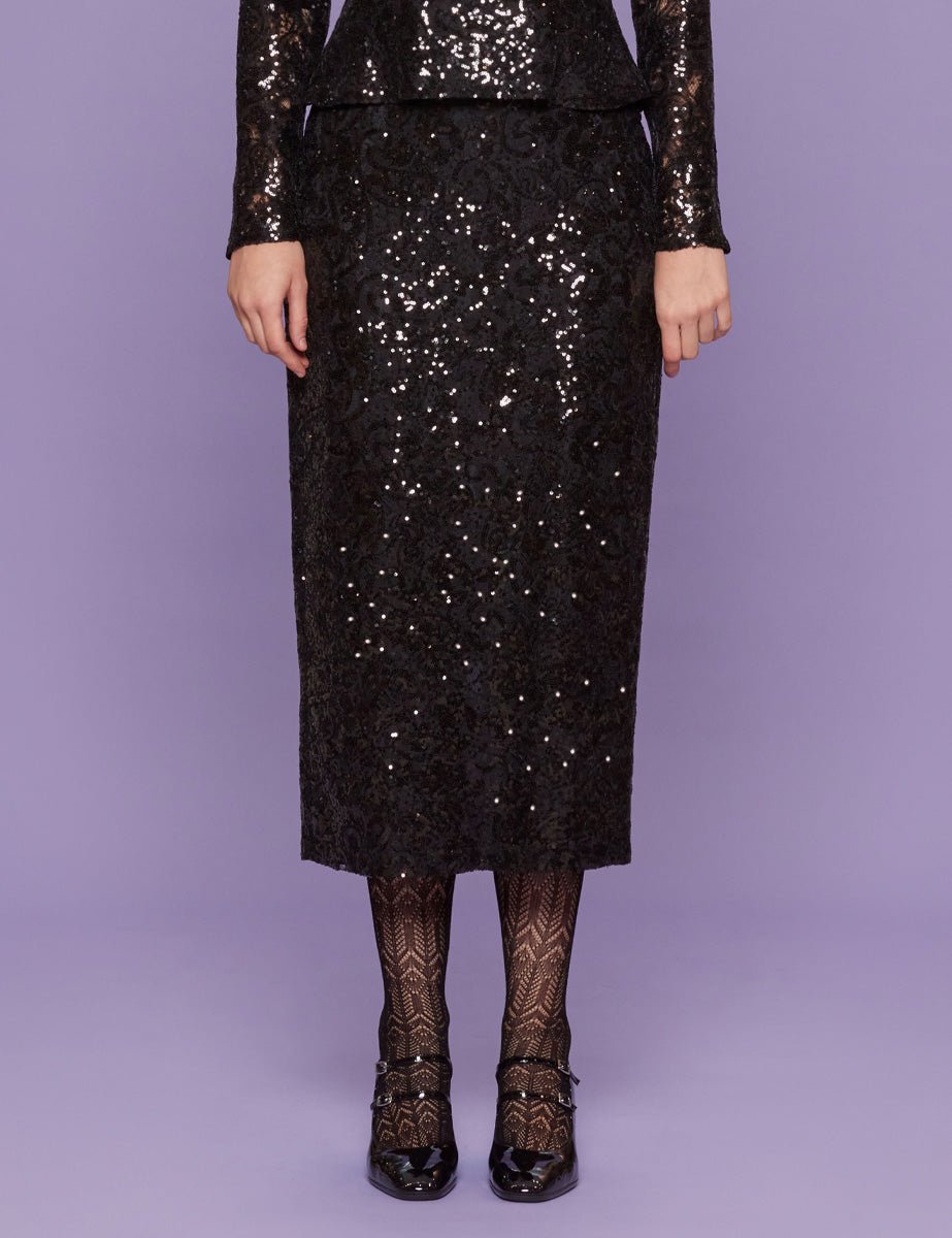 gonna loungette pizzo paillettes nero - blufrida - gonna