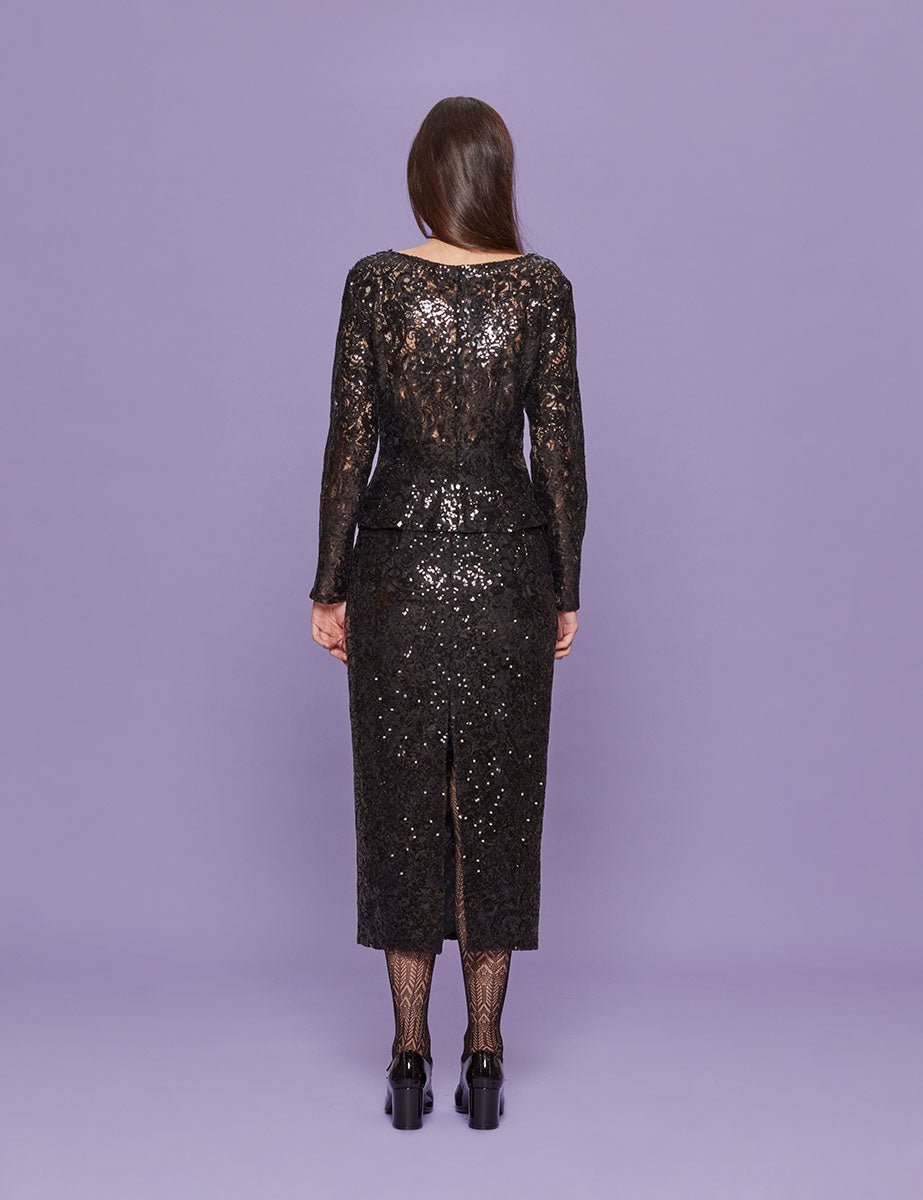 gonna loungette pizzo paillettes nero - blufrida - gonna