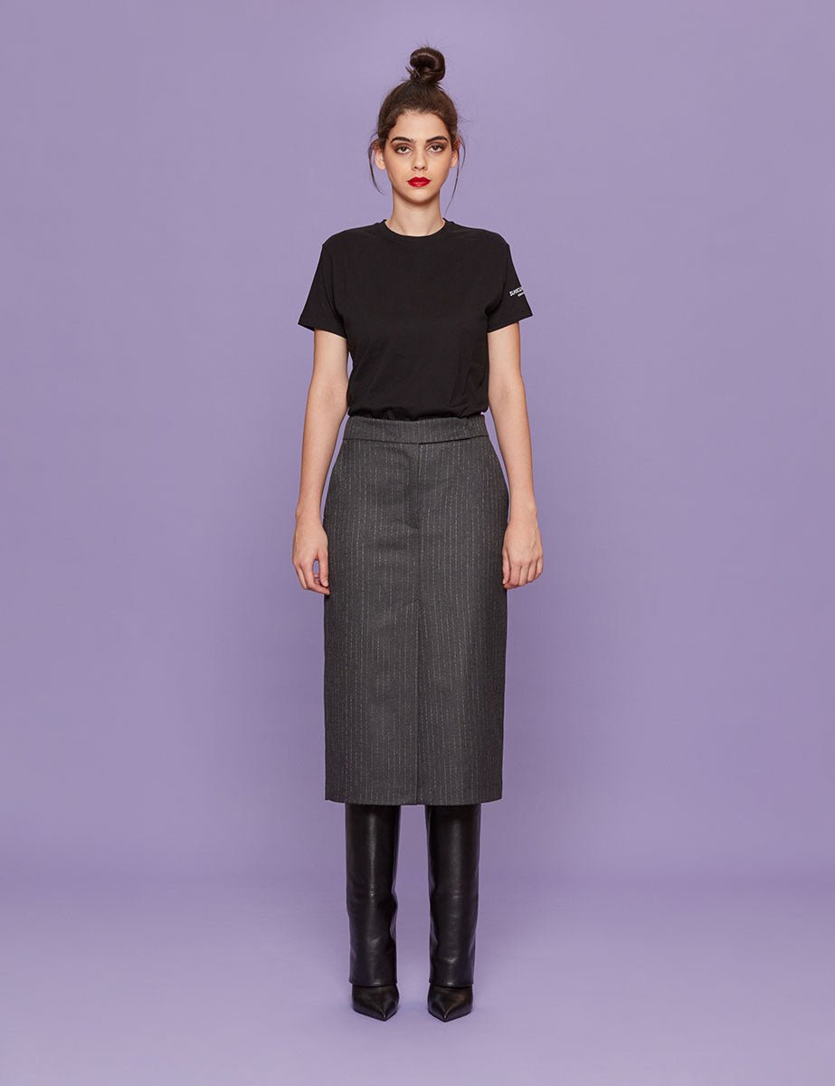 gonna spacchi gessato antracite - blufrida - gonna