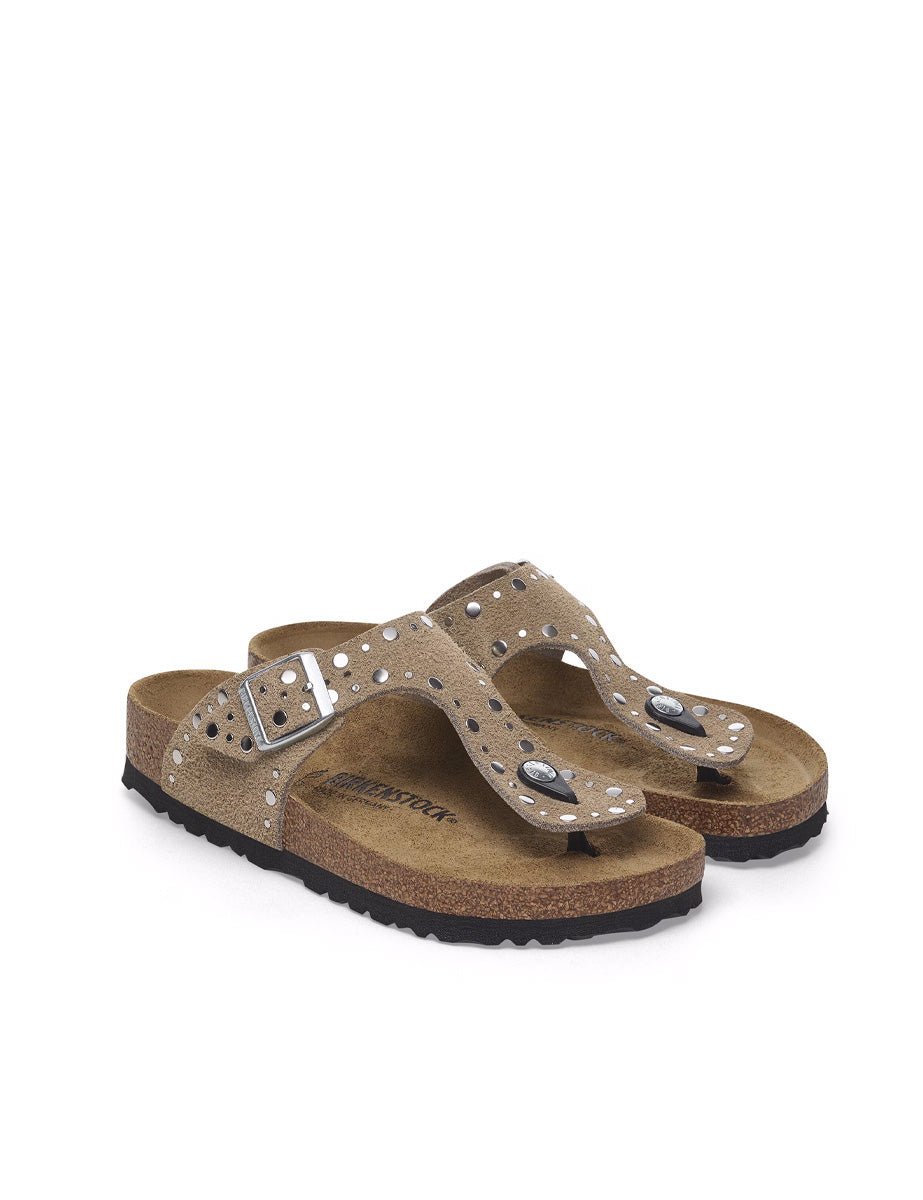 infradito gizeh rivet suede lea taupe - birkenstock - infradito