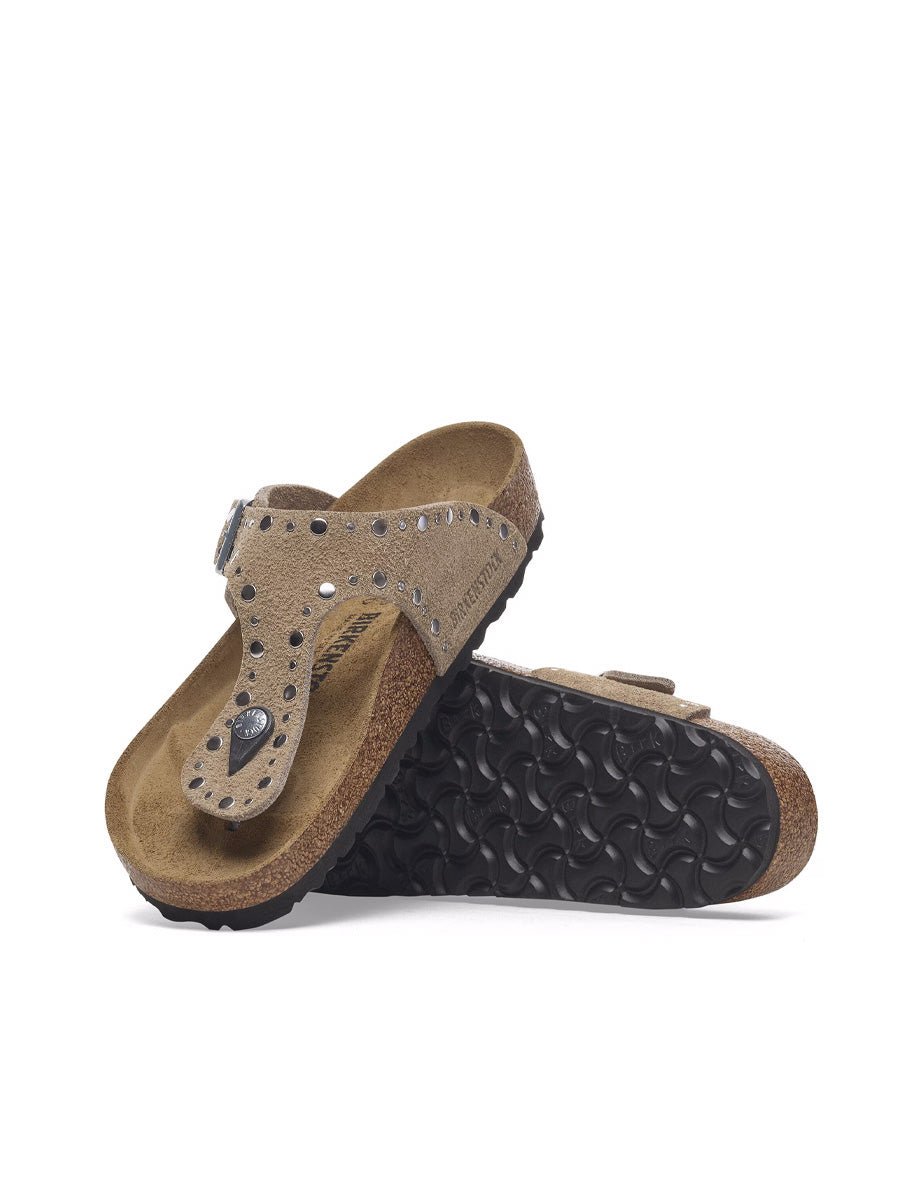infradito gizeh rivet suede lea taupe - birkenstock - infradito