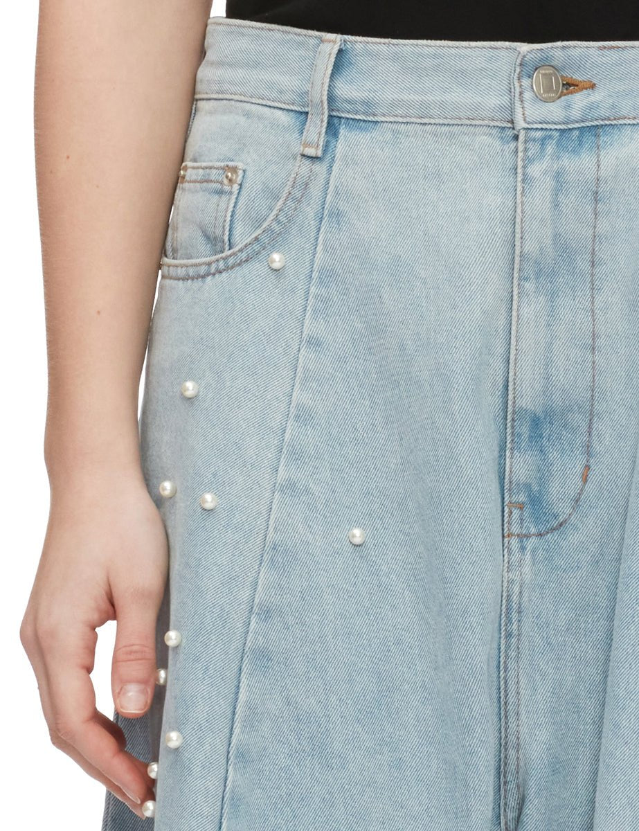 jeans pearl embellished balloon sky blue - kimhekim - jeans