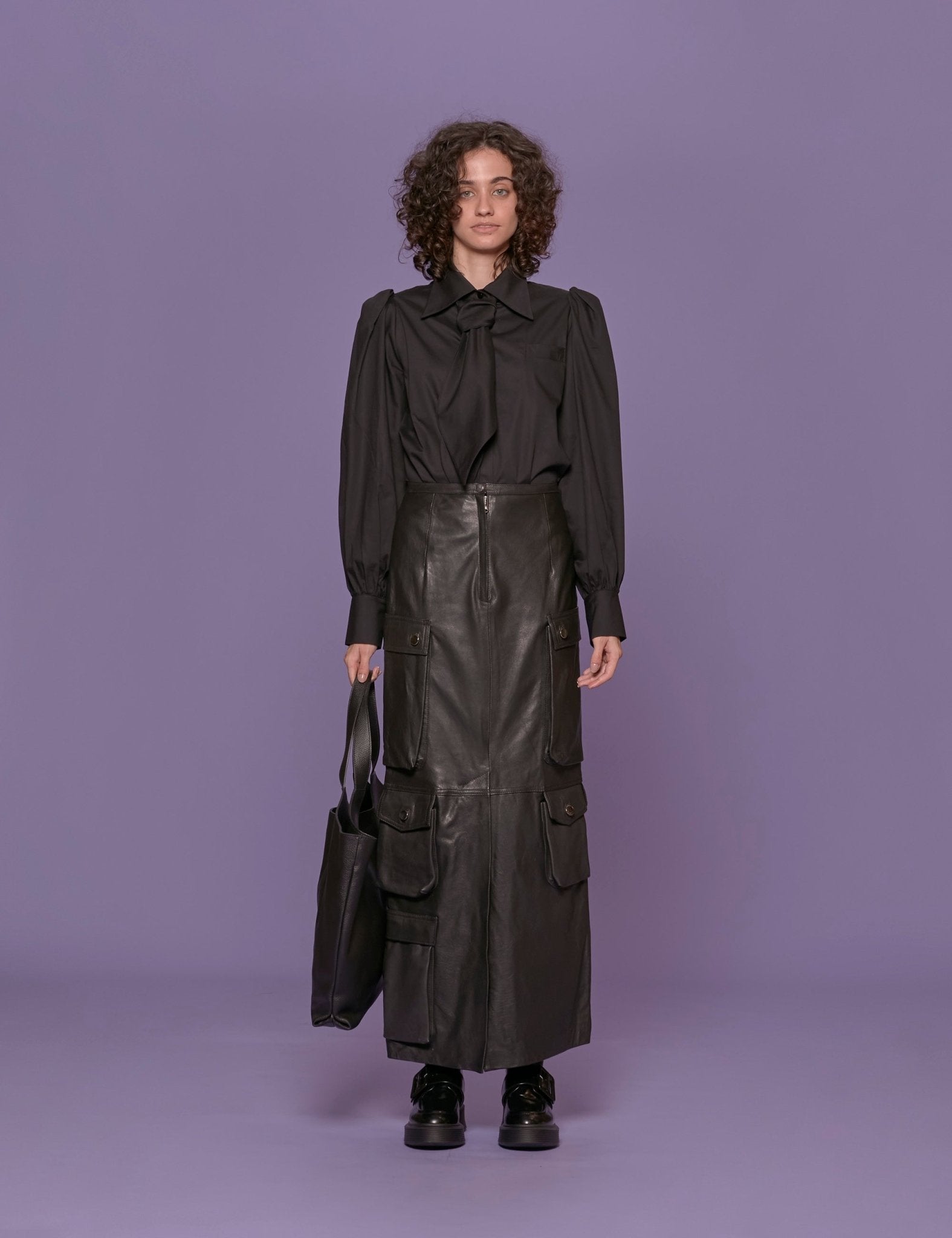 maxigonna pelle nero - fermas club - gonna