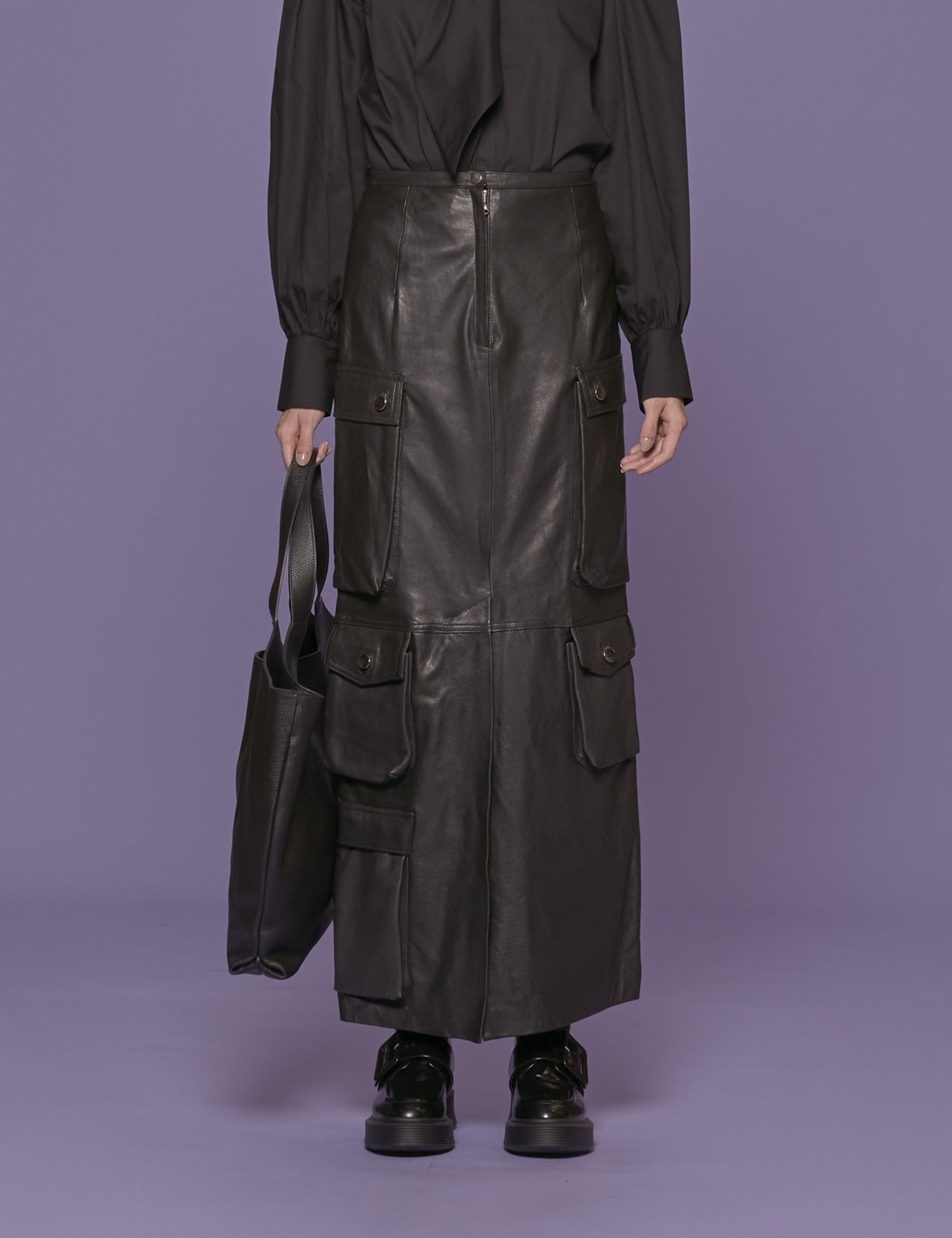 maxigonna pelle nero - fermas club - gonna