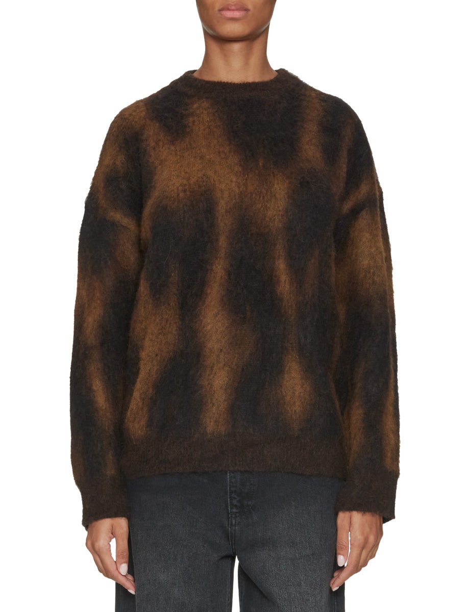maxipull girocollo baby alpaca lana maculato marrone - roberto collina - pullover